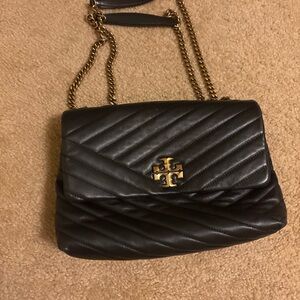 Tory Burch Black Quilted Crossbody with Gold Chain